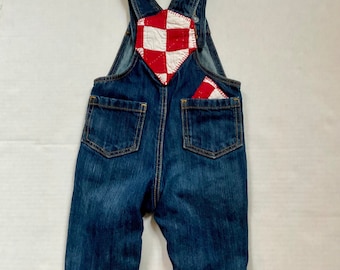 Upcycled Overalls with Vintage Quilt Patches, Size 3-6 months