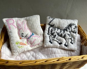 Embroidered Vintage Quilt Peg Hangers, door hangers, bowl fillers-Rabbit or Zebra