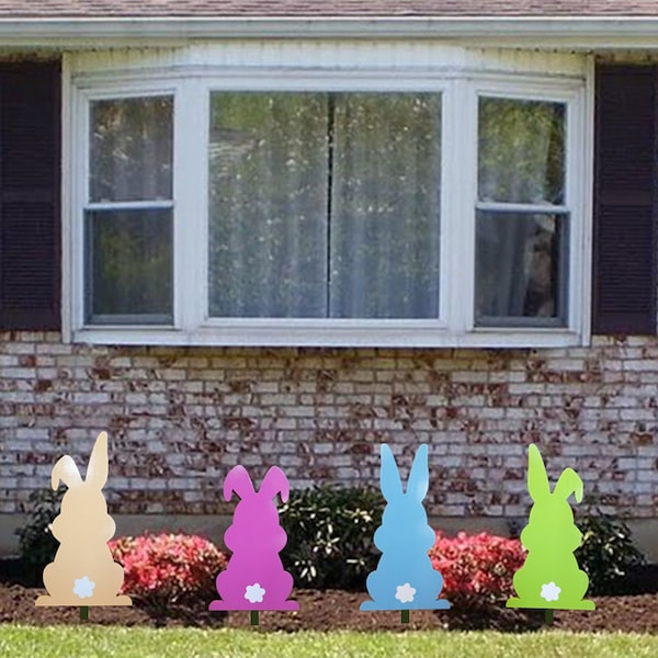 Easter Bunnies Wooden Yard Art Sign - Set of 4