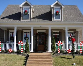 Christmas Candy Cane Wooden Yard Art Signs