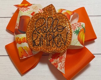 Pumpkin Hair Bow: Handmade Orange Grosgrain Ribbon Bow