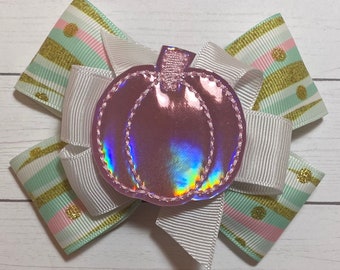 Iridescent Pumpkin Hair Bow: Handmade Fall Clip