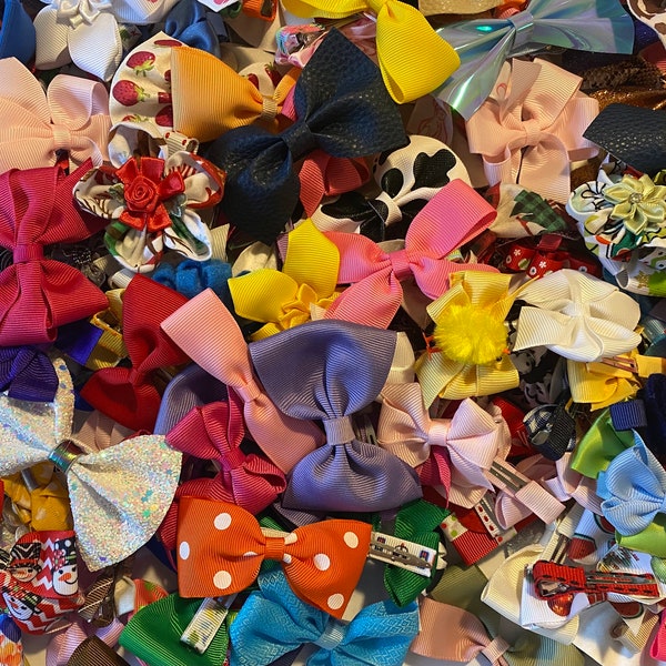 Mystery Box of Bows, Grab Bag of Hair Bows, Small Size Bows, Surprise Bows, Hair Bow Assortment of Different Styles of Bows, Handmade Bows