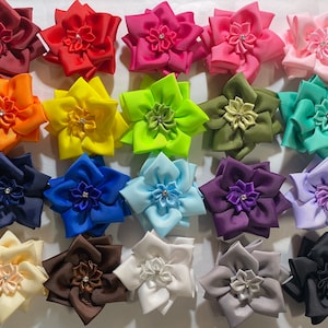 Colorful Grosgrain Flower Hair Bows, Flower Hair Bows, All Colors of the Rainbow Hair Bows, Bulk Hair Bows, Handmade Hair Bows, Hair Bows