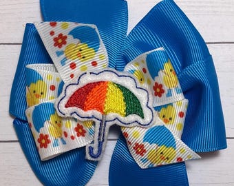 Umbrella Hair Bow: Grosgrain Ribbon, Duck Print, Alligator Clip