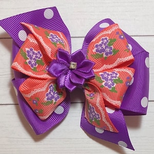 Flower Hair Bow, Flower Bow, Satin Flower Bow, Purple Bow, Adorable Hair Bow, Handmade Hair Bow, Bow, Hair Accessories, Purple Hair Bow