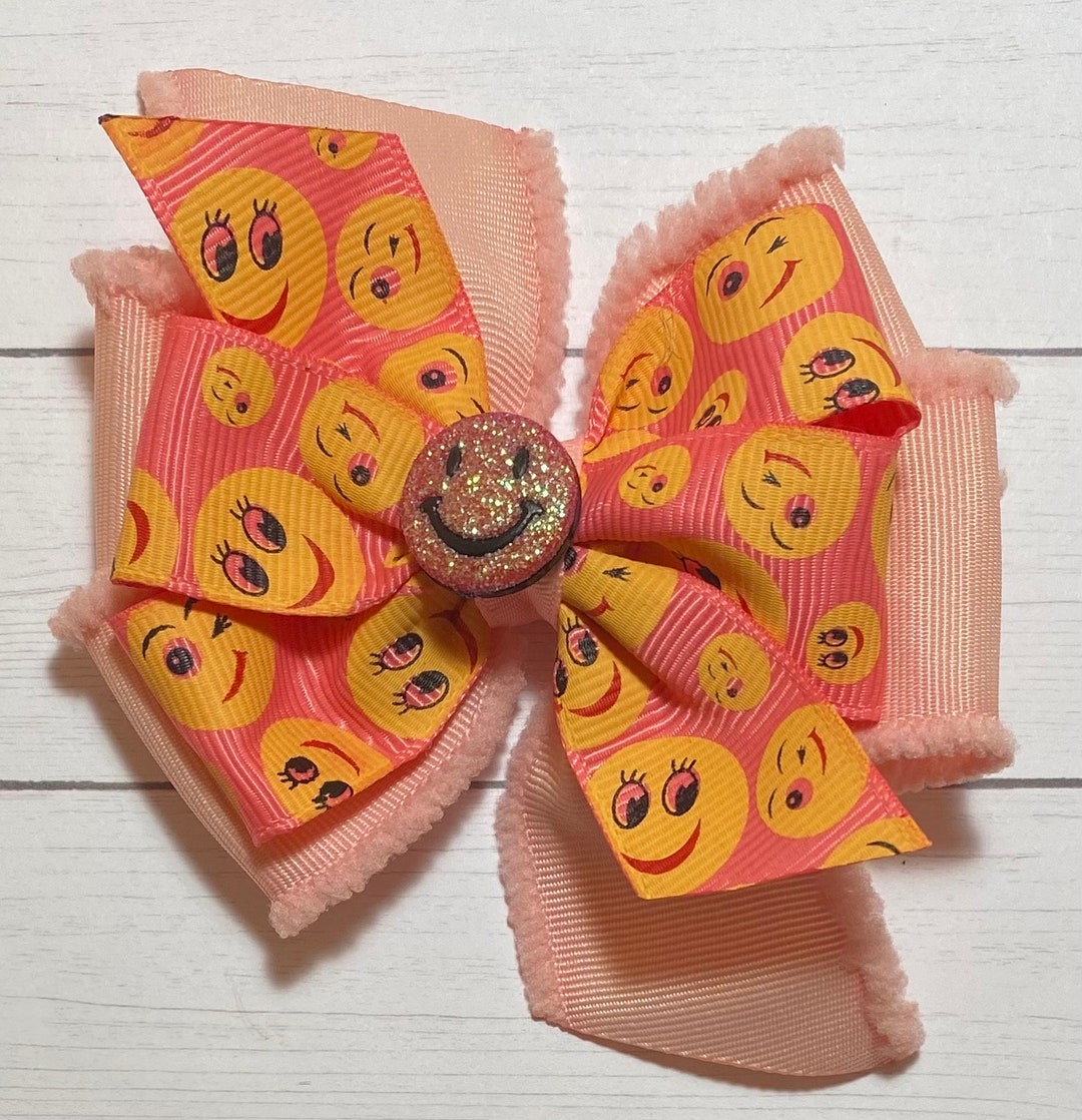 Smiley Face Hair Bow: Grosgrain Ribbon Alligator Clip - Etsy