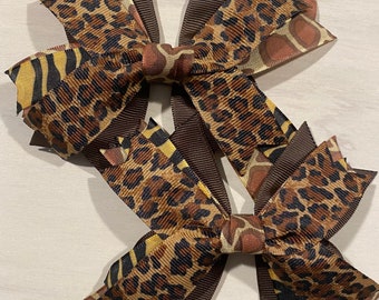 Animal Print Hair Bows: Grosgrain Ribbon Alligator Clip - Set of 2