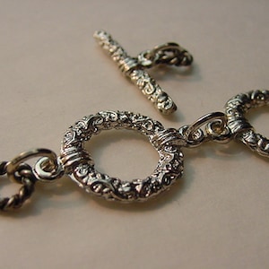 Toggle Necklace Clasp-Double Closure Silver-Silvertone with Embedded Antique Design-16mm
