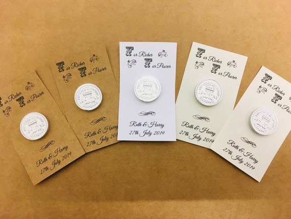 150 Customisable personalised chocolate sixpence wedding favours For richer or poorer