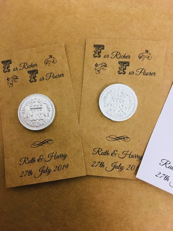 150 Customisable personalised chocolate sixpence wedding favours For richer or poorer