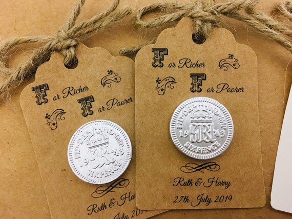 150 Customisable personalised chocolate sixpence wedding favours For richer or poorer
