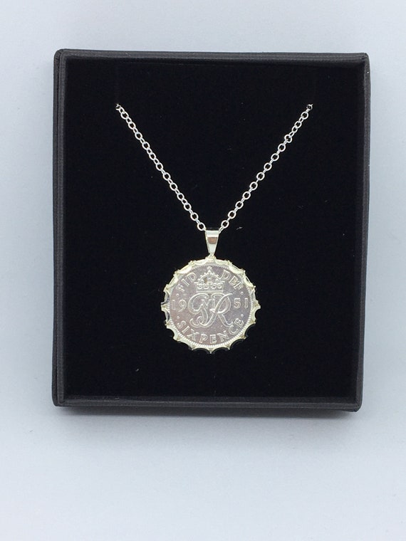 1958 61st Birthday Sixpence Owl  Pendant for Gift boxed with 18 inch SS Chain 