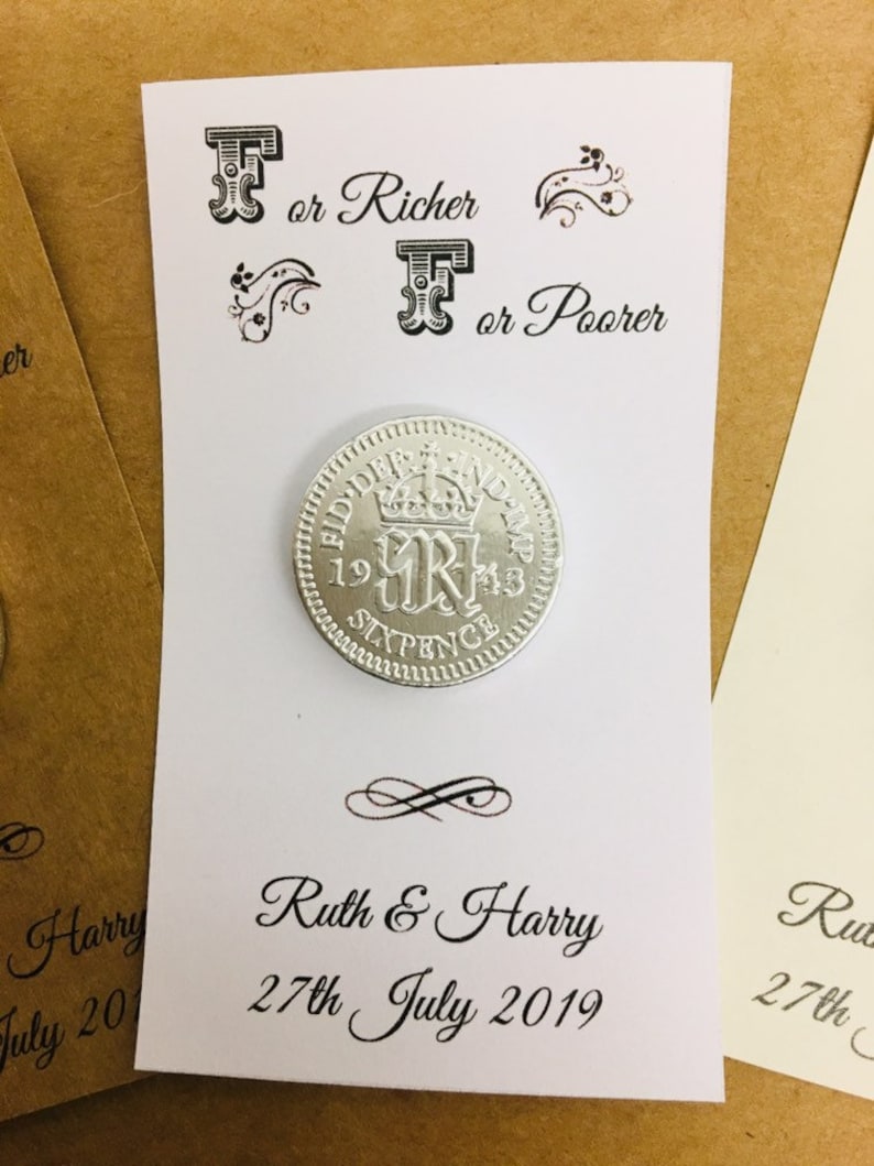 150 Customisable personalised chocolate sixpence wedding favours For richer or poorer