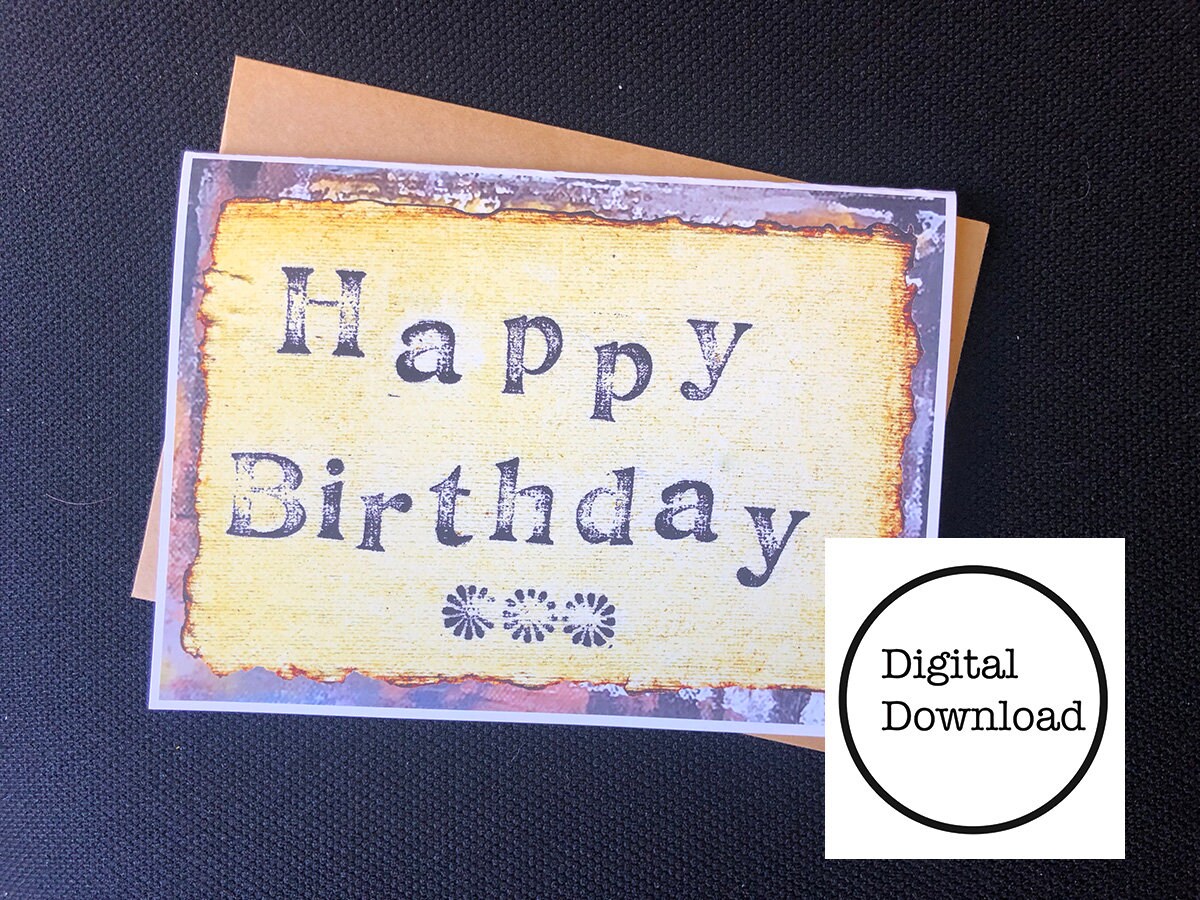 Happy Birthday Card - DIGITAL Download - Printable Birthday Card Featuring Antique Stamps - Printable Happy Birthday Card -Printable Card