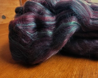 Custom Combed Top, Roses Are Red Colorway, 18 Micron Merino/Mulberry Silk/Bamboo 70/15/15 Blend, 4oz