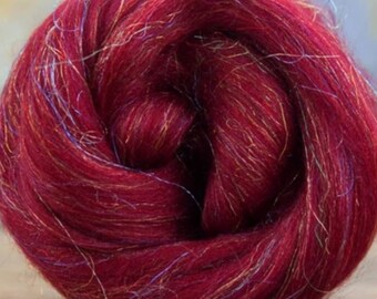 Glitzy Ruby 70/30 Blend of Merino and Rainbow Dyed Nylon, Spinning Fiber, Felting Fiber, 4oz