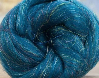 Glitzy Mallard 70/30 blend of merino and rainbow firestar, spinning fiber, 4oz