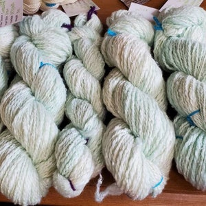 Hand Spun Yarn- Kettled dyed seafoam green tweed aran weight