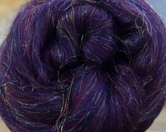 Glitzy Aubergine 70/30 Blend of 23m Merino and Rainbow Dyed Nylon, Spinning Fiber, Felting Fiber,  4oz