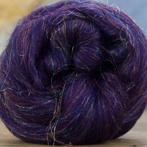 Glitzy Aubergine 70/30 Blend of 23m Merino and Rainbow Dyed Nylon, Spinning Fiber, Felting Fiber,  4oz