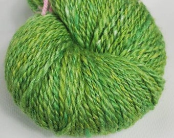 70/30 merino tussah silk, worsted weight green yarn