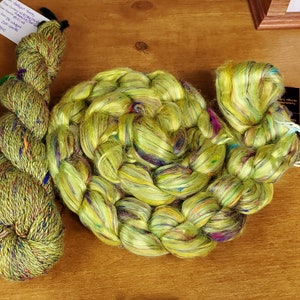 Equinox- merino, mulberry silk, sari silk, bamboo, combed top, spinning fibers, 4oz