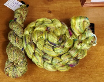 Equinox- merino, mulberry silk, sari silk, bamboo, combed top, spinning fibers, 4oz