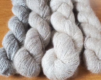 Handspun Satin angora yarn, varying colors, fingering weight