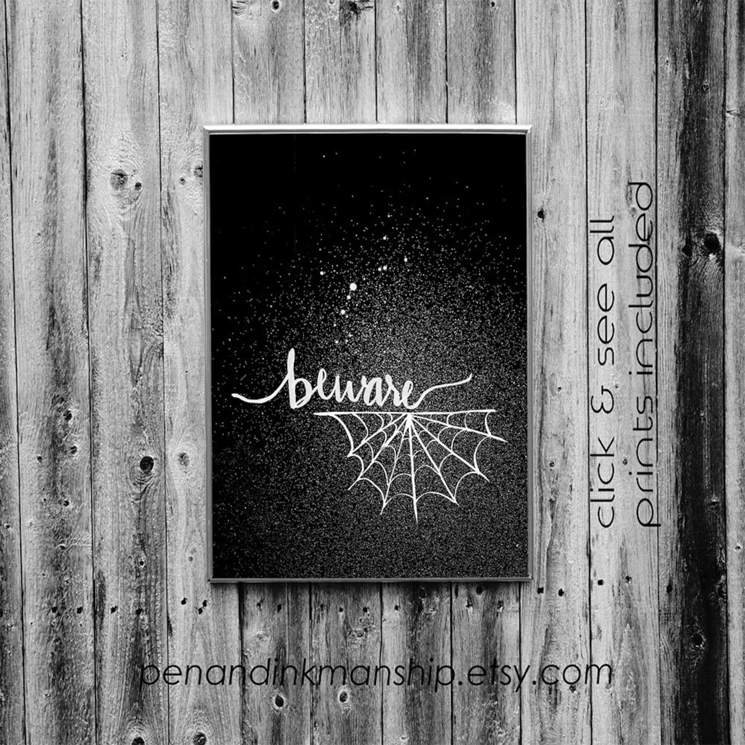 Halloween Printable Black and White Decor, Digital Halloween Art Print ...