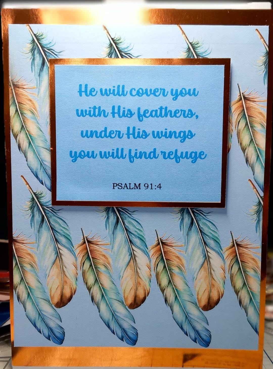 Feather Scripture Cursive Feather Bible Verse Card, Psalm 91:4 Encouragement Sympathy (A5) - Etsy ...