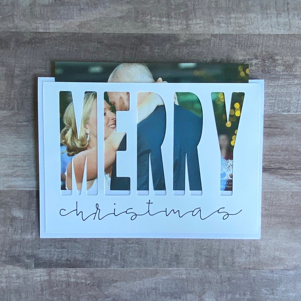 Handmade Christmas Card with Photo Insert | Merry & Bright Card | Happy Holidays | Happy New Year | Happy Hanukkah | Peace On Earth Card