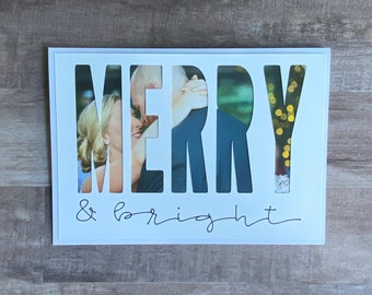 Handmade Christmas Card with Photo Insert | Merry & Bright Card | Happy Holidays | Happy New Year | Happy Hanukkah | Peace On Earth Card