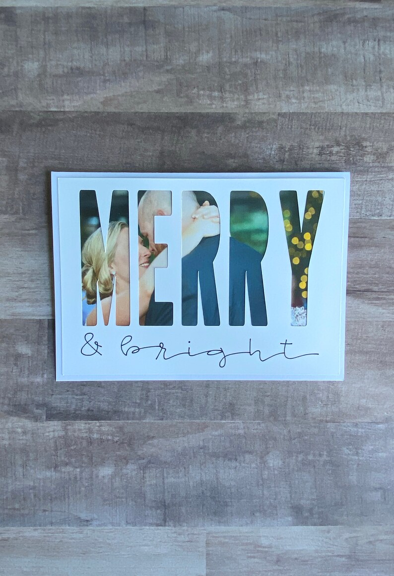 Handmade Christmas Card with Photo Insert Merry & Bright Etsy