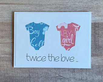 Handmade Twins Baby Shower Thank You Cards "Twice the Love. Twice the Thank You!" | Twin Shower Thank You Cards | Twin Thank You