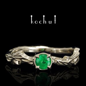 March twig – natural Emerald engagement ring. March birthstone ring. Unique design. Handmade jewelry by kochut