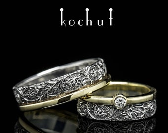 Harmony of nature – unique wedding ring set. Matching couple fantasy ring. Unique design. Handmade jewelry by kochut