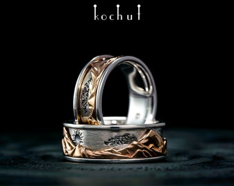 Peaks of Love – Mountain ring. Nature inspired couples rings. Unique design. Handmade by kochut