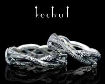 Forest Moebius Ribbon - matching promise rings. Twisted ring with or without diamonds. Unique design. Handmade by kochut