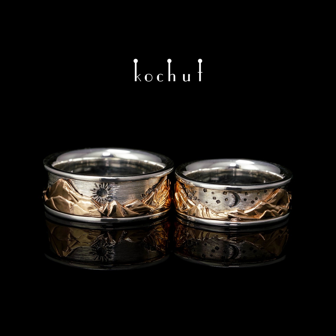Promise ring set mountain His and hers wedding bands Unique Etsy