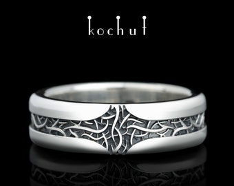 Couple promise rings. Minimalist ring set with promise ring for her and mens wedding ring. Unique design. Handmade by Kochut