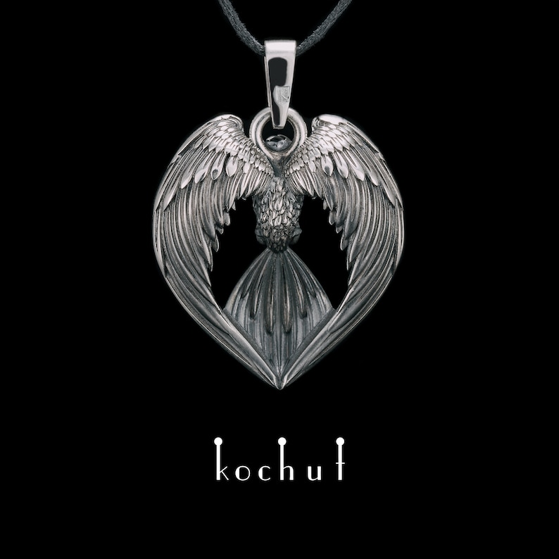 Silver Phoenix Necklace Fire Bird Necklace Men. Gift for Etsy