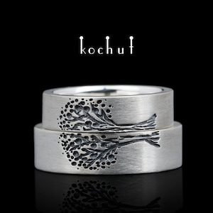 Anéis combinando com a árvore da vida para casais. Conjunto de alianças de casal Design exclusivo. Joias feitas à mão por Kochut