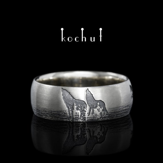 Anillo de lobo anillo para parejas. Anillo celta de bodas con lobos. Diseno unico. Hecho a mano por Kochut de Ucrania Etsy Espana