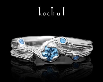 Twig ring – Blue topaz branch engagement ring. Nature inspired rings. Unique design. Handmade jewelry by kochut