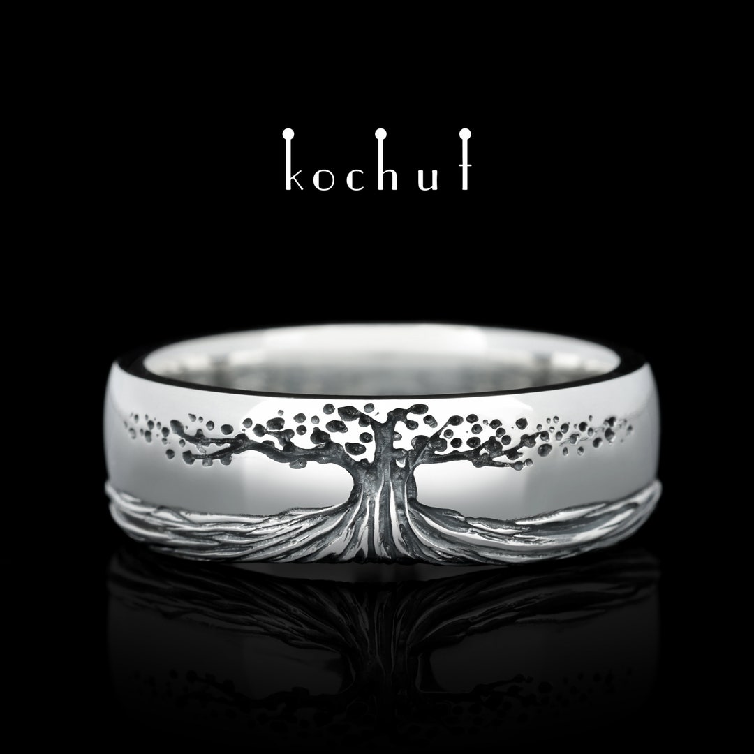 Promise Rings Roots Tree of Life, Roots - Unique Wedding Ring With Oxidation. Male Promise ...