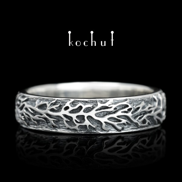 Nature ring "Forest" is branch band and leaf ring. Matching couples rings. Unique design. Handmade by kochut