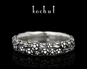 nature couple ring. Forget Me Not flower wedding band. Unique design. handmade by kochut