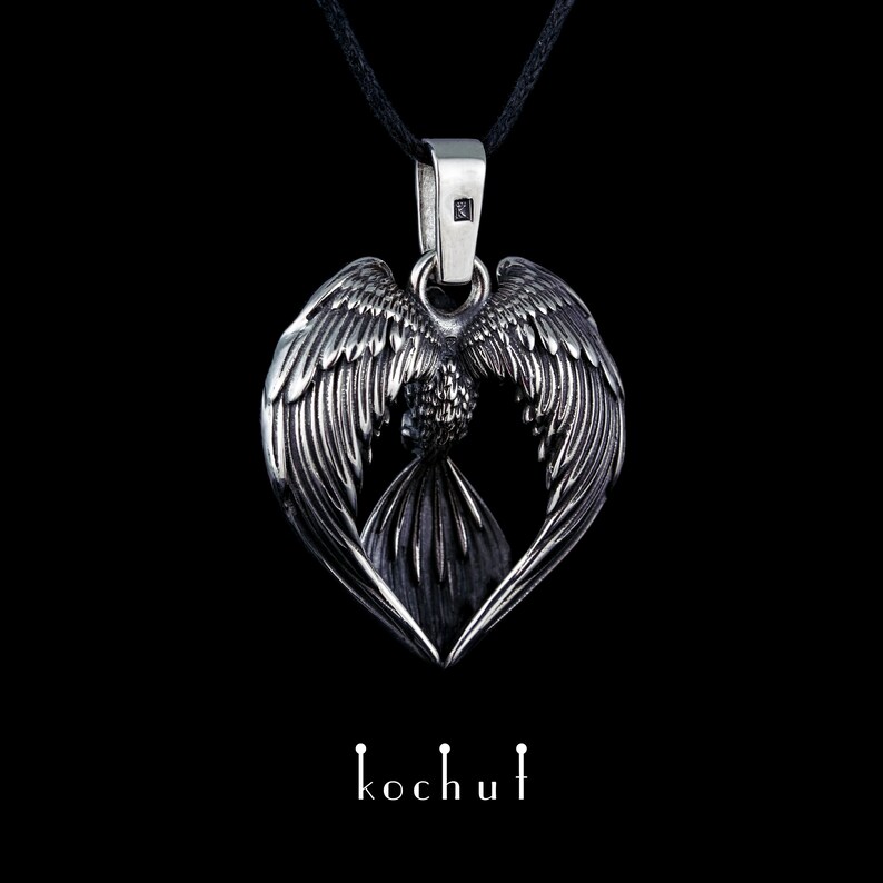 Silver Phoenix Necklace Fire Bird Necklace Men. Gift for Etsy