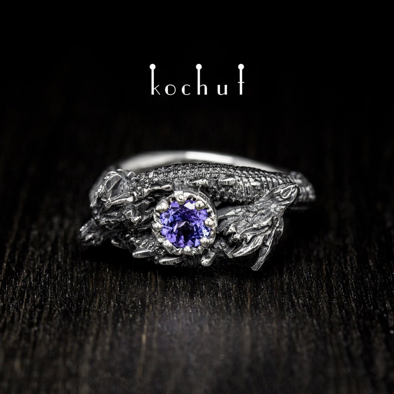 Dragon ring silver Fantasy engagement ring Unique design | Etsy